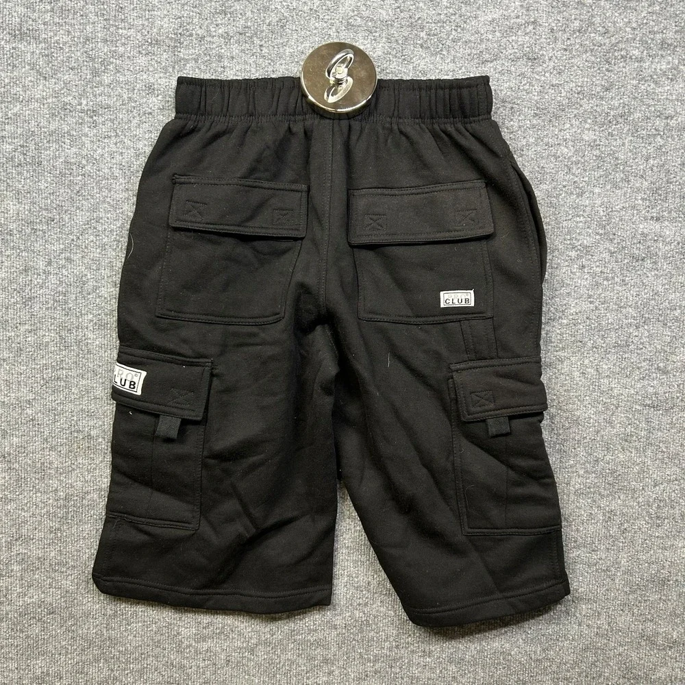 Pro Club Fleece Cargo Shorts Men's Black Elastic Waist Utility Workwear - Medium